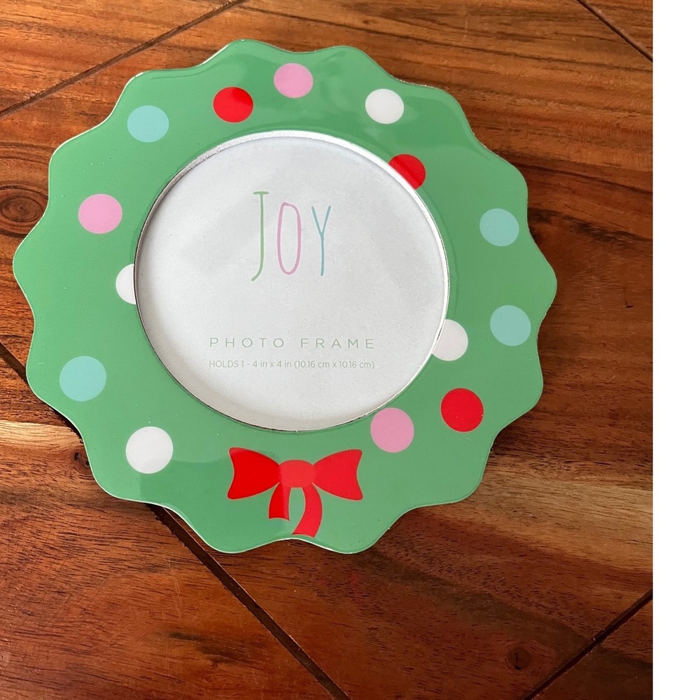 Christmas‎ Wreath Photo Frame Joy Holiday Polka Dot Red Bow Green New
